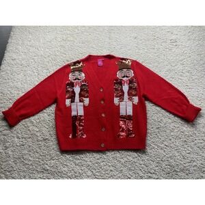 Queen Of Sparkle Red Sequin Nutcracker Sweater Womens L  EUC